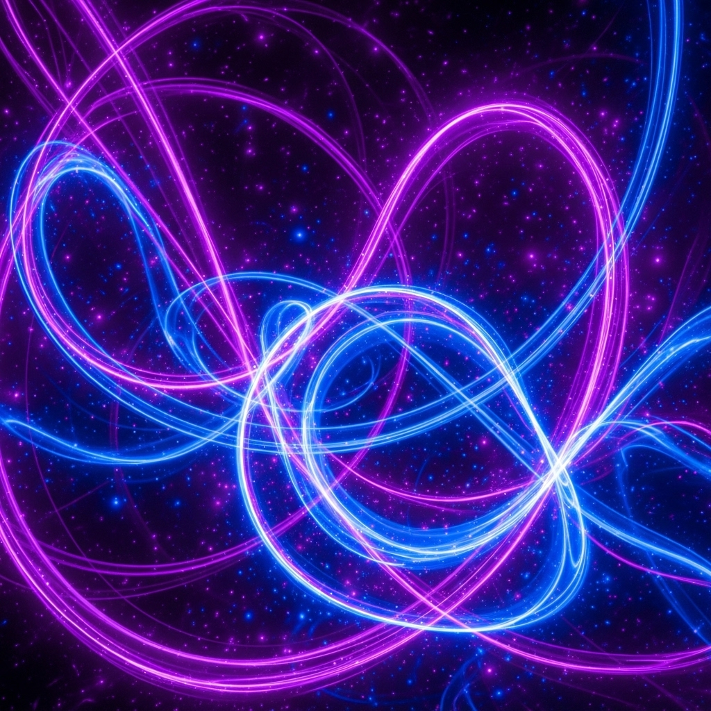 Visualizing Plasma: A dynamic, abstract visualization of plasma, the fourth state of matter. The image should feature vibrant, swirling streams of purple and blue energy and glowing particles to convey immense power and a futuristic feel.